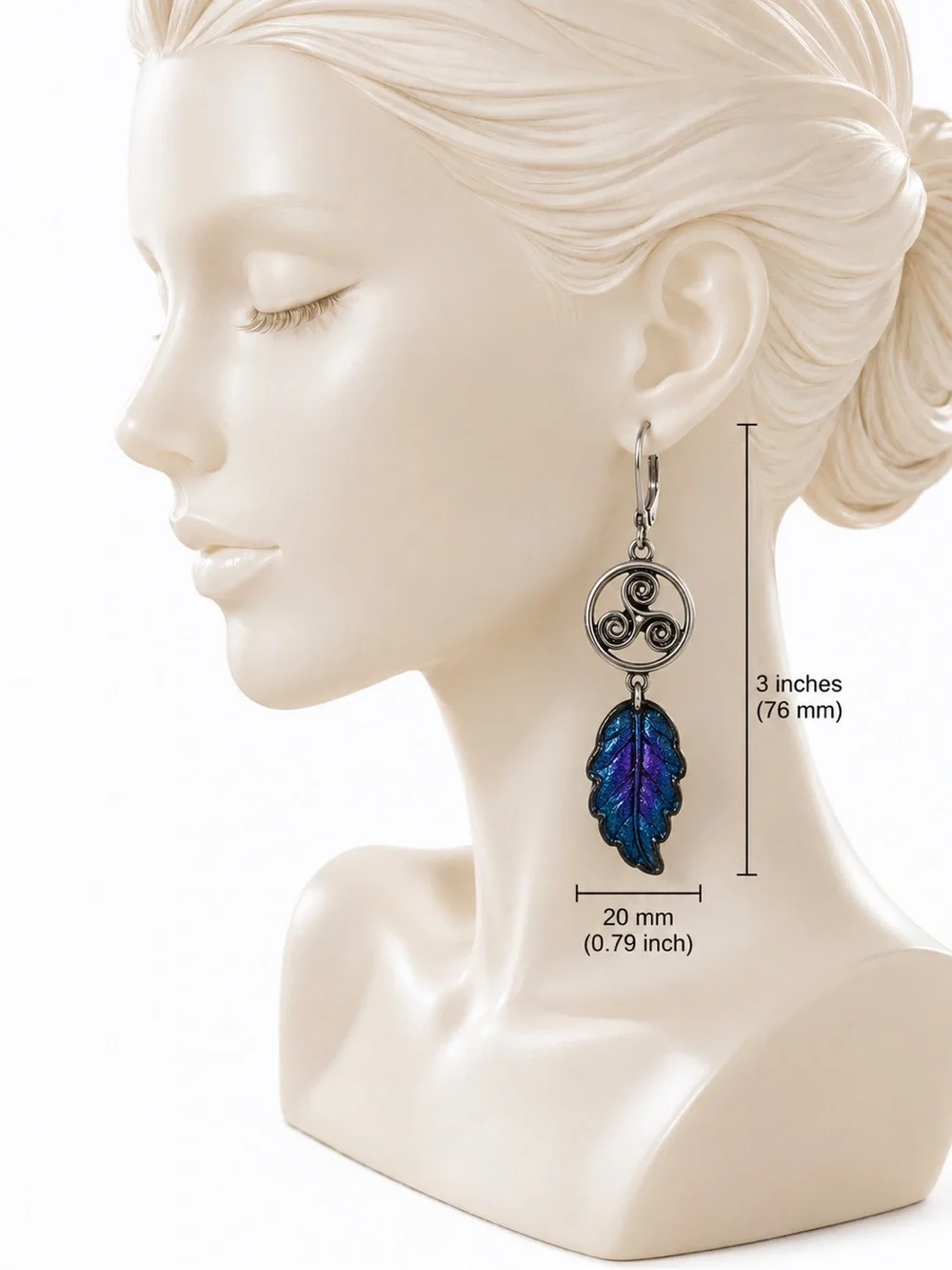 Celtic Triskelion Leaf Earrings | Iridescent Glass Dangles | Premium Leverbacks